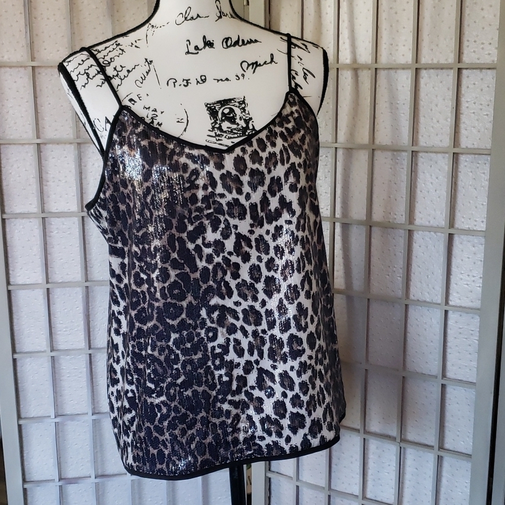 Vince Camuto animal print with sequins shoulder strap top M